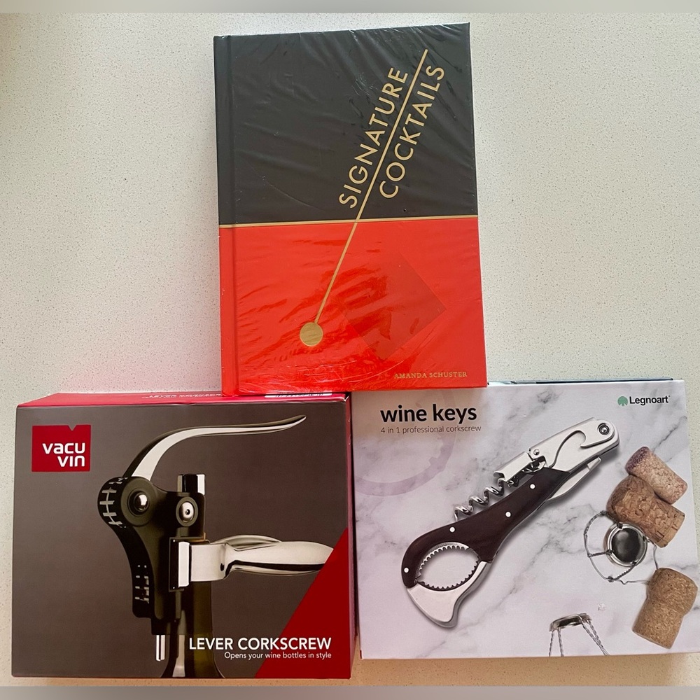 Corkscrew & cocktail hardcover book LOT of 3 NEW items